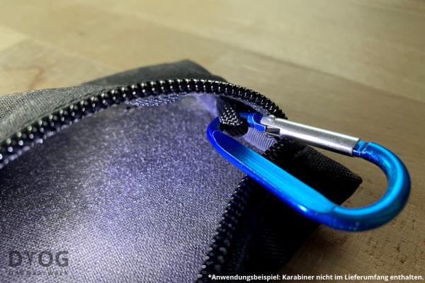 Anwendungsbeispiel: Karabiner nicht im Lieferumfang enthalten.